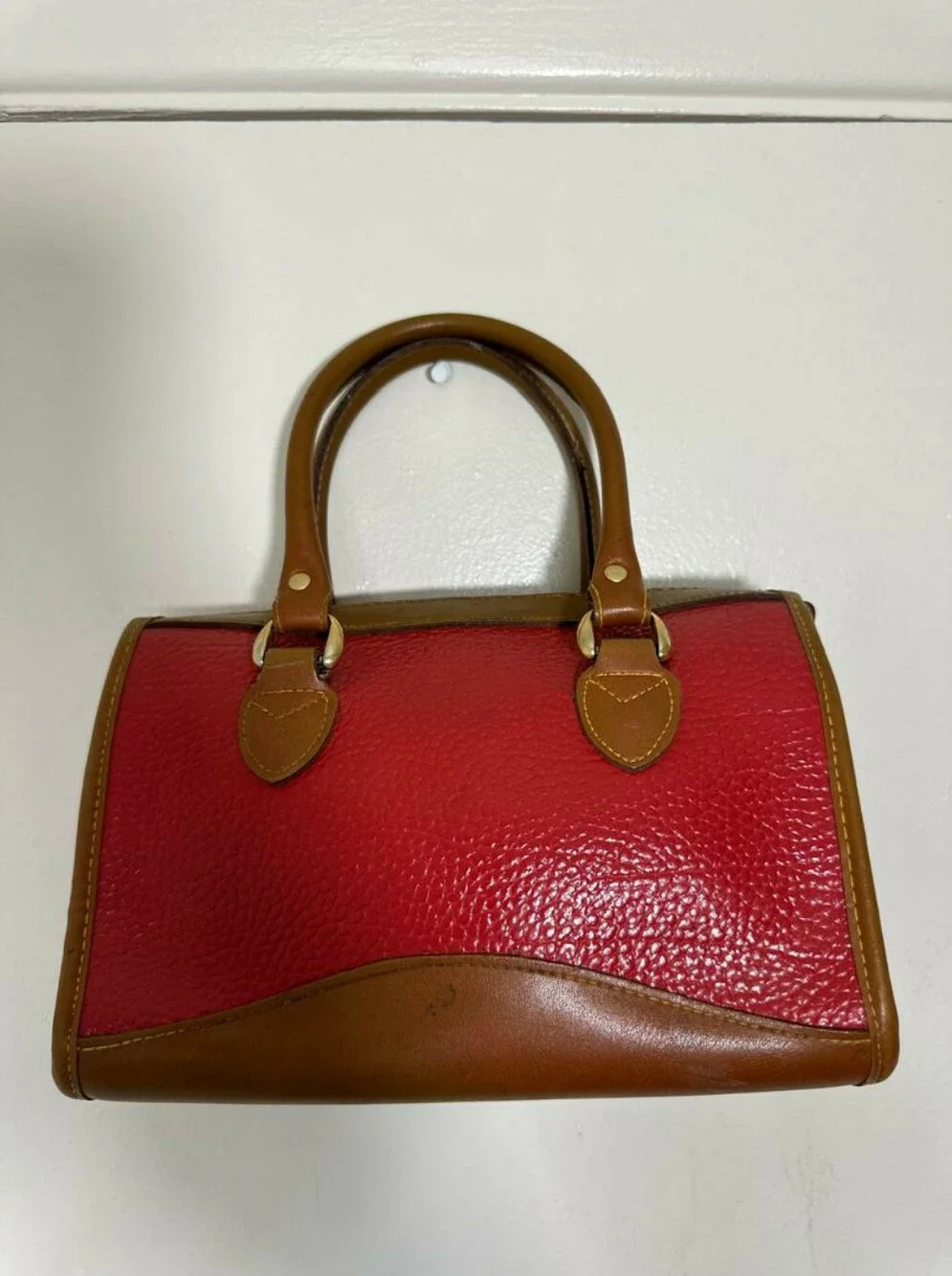 Vintage Dooney & Bourke AWL Red & British Tan Mini Boston Satchel Bag